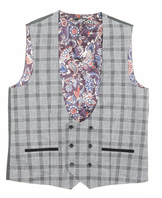 NEXT Mens Grey Plaid Polyester Jacket Suit Waistcoat Size 42 Regular