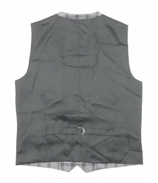 NEXT Mens Grey Plaid Polyester Jacket Suit Waistcoat Size 42 Regular