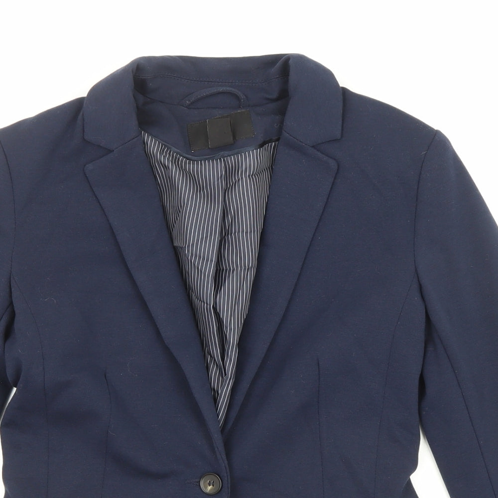 H&M Womens Blue Jacket Blazer Size 4 Button