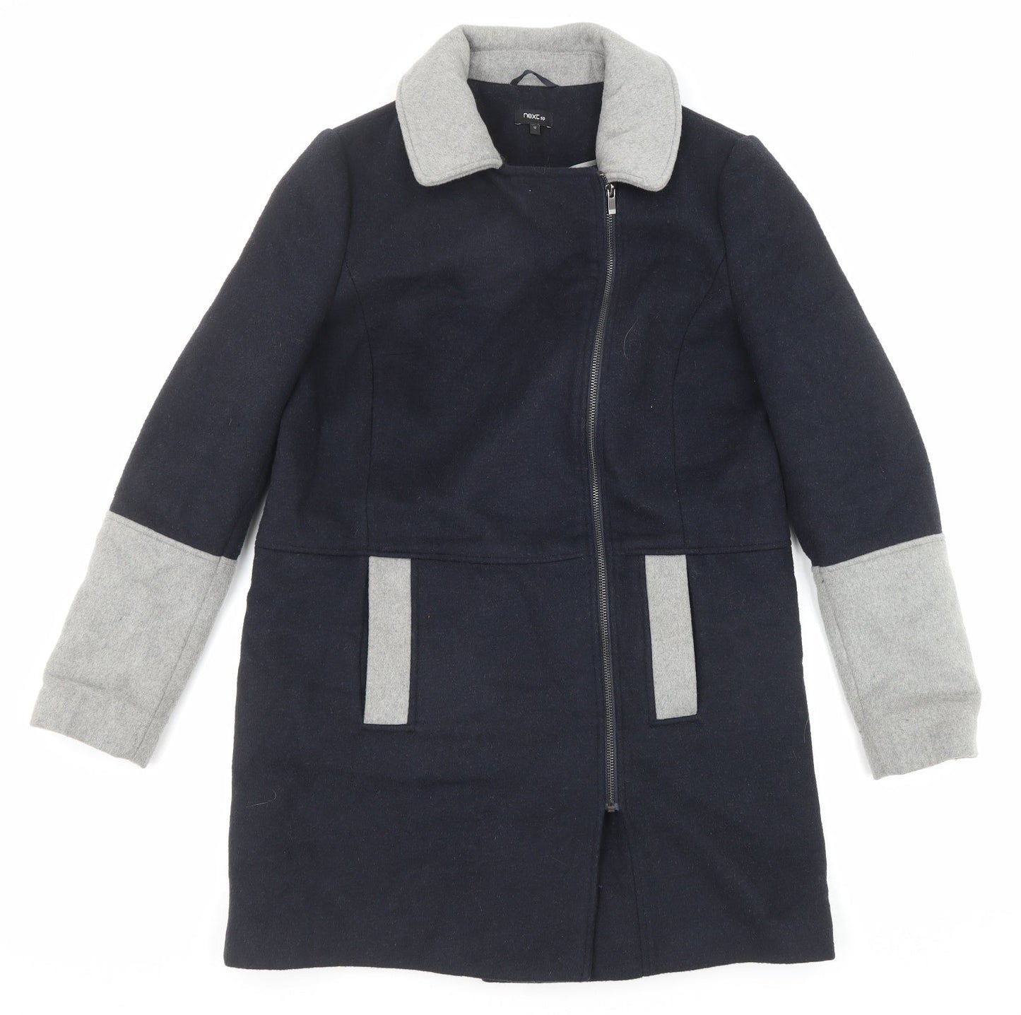 NEXT Womens Blue Overcoat Coat Size 12 Zip