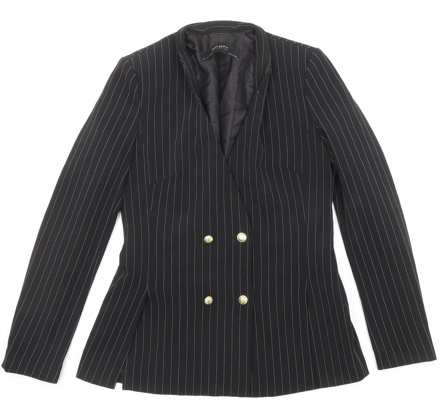 Zara Womens Black Striped Jacket Blazer Size S Button