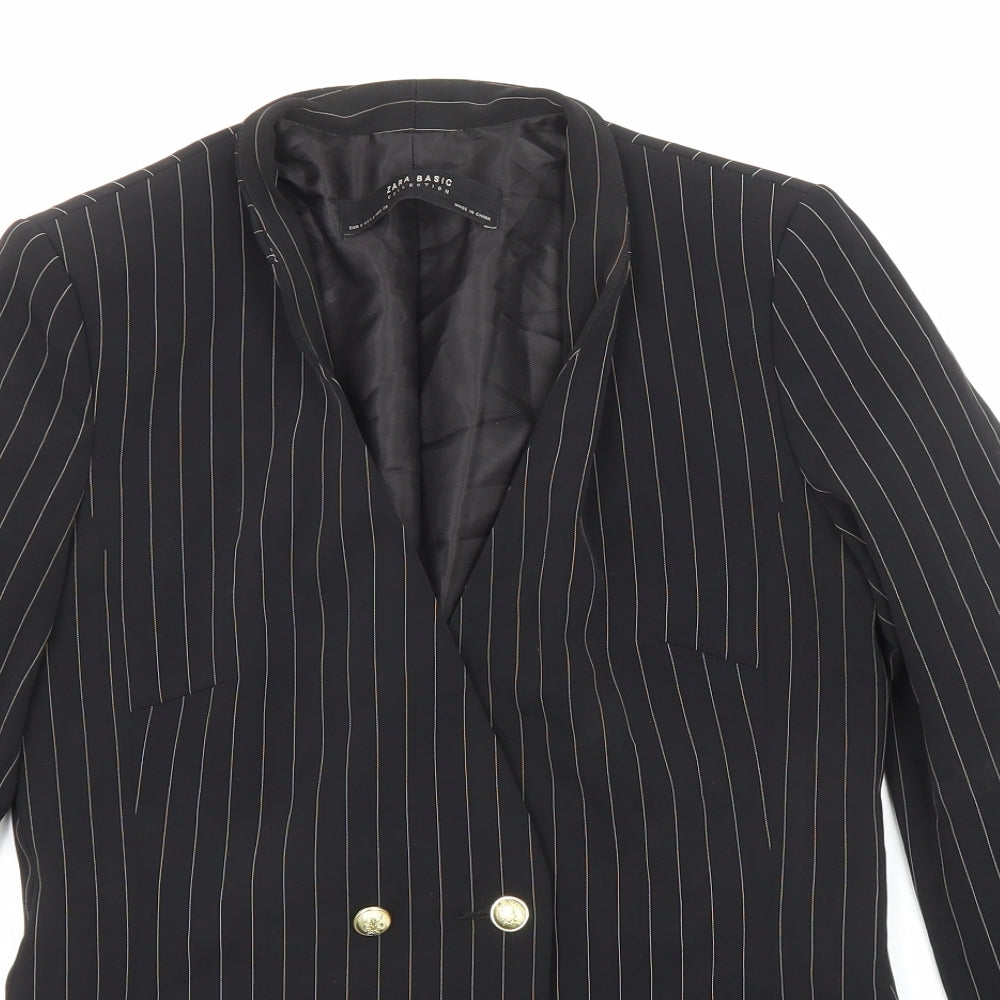 Zara Womens Black Striped Jacket Blazer Size S Button