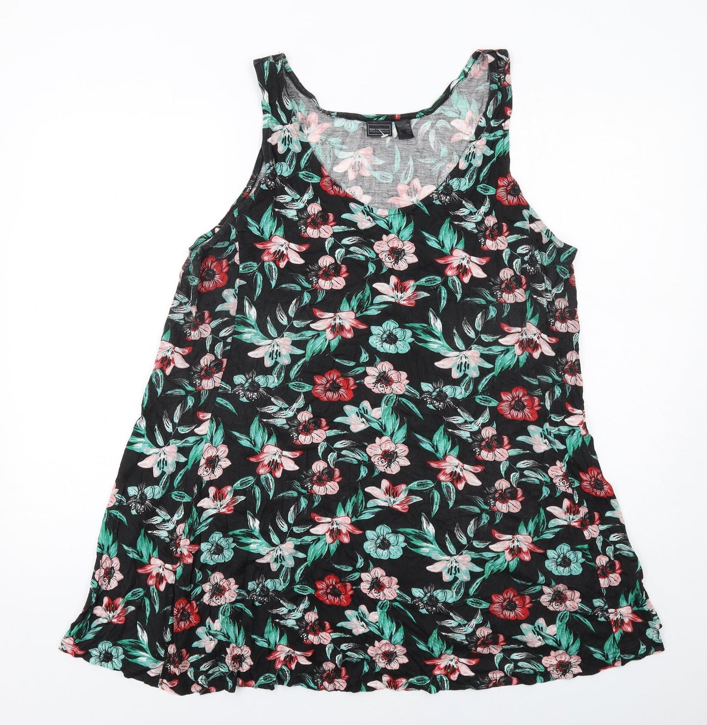 bonprix Womens Black Floral Viscose Basic Tank Size L Scoop Neck