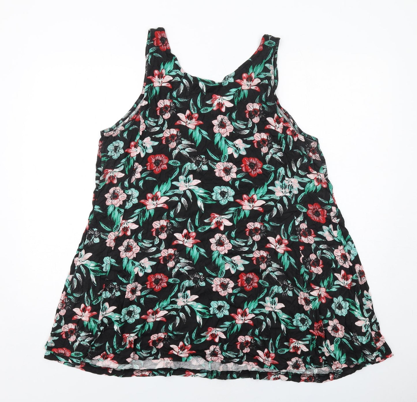bonprix Womens Black Floral Viscose Basic Tank Size L Scoop Neck