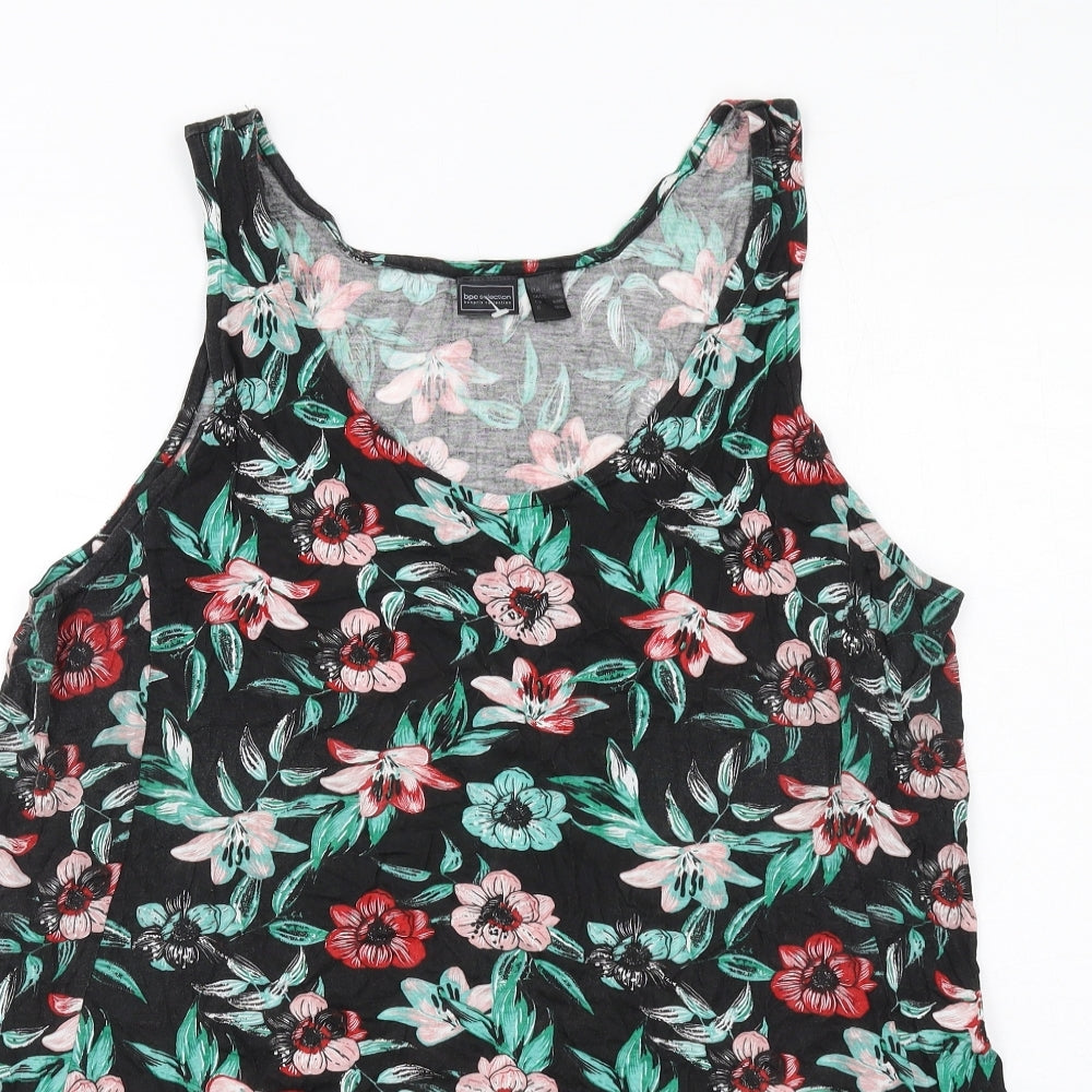 bonprix Womens Black Floral Viscose Basic Tank Size L Scoop Neck