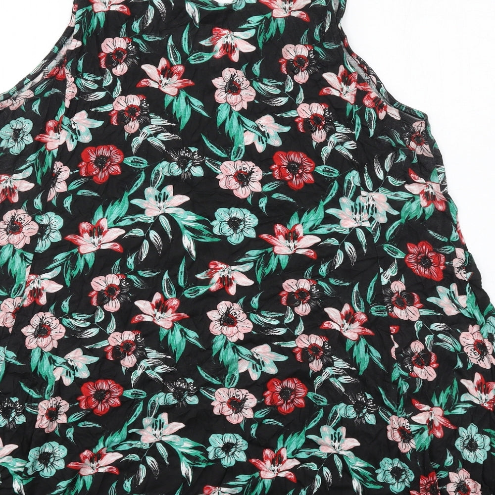 bonprix Womens Black Floral Viscose Basic Tank Size L Scoop Neck