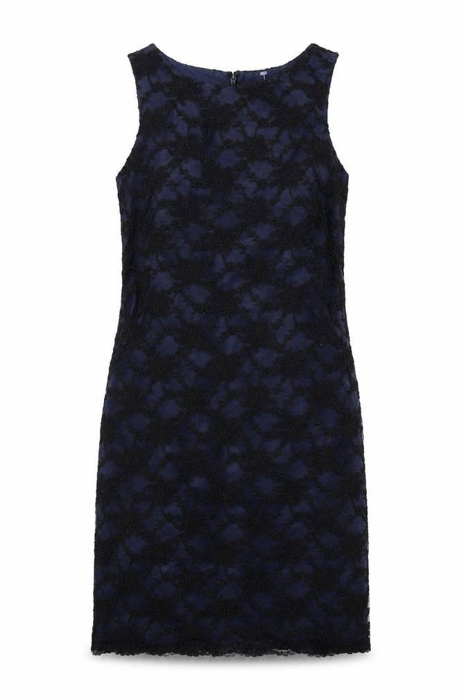 Kenneth Cole Womens Black Polyester Pencil Dress Size 10 Boat Neck Zip - Lace Overlay
