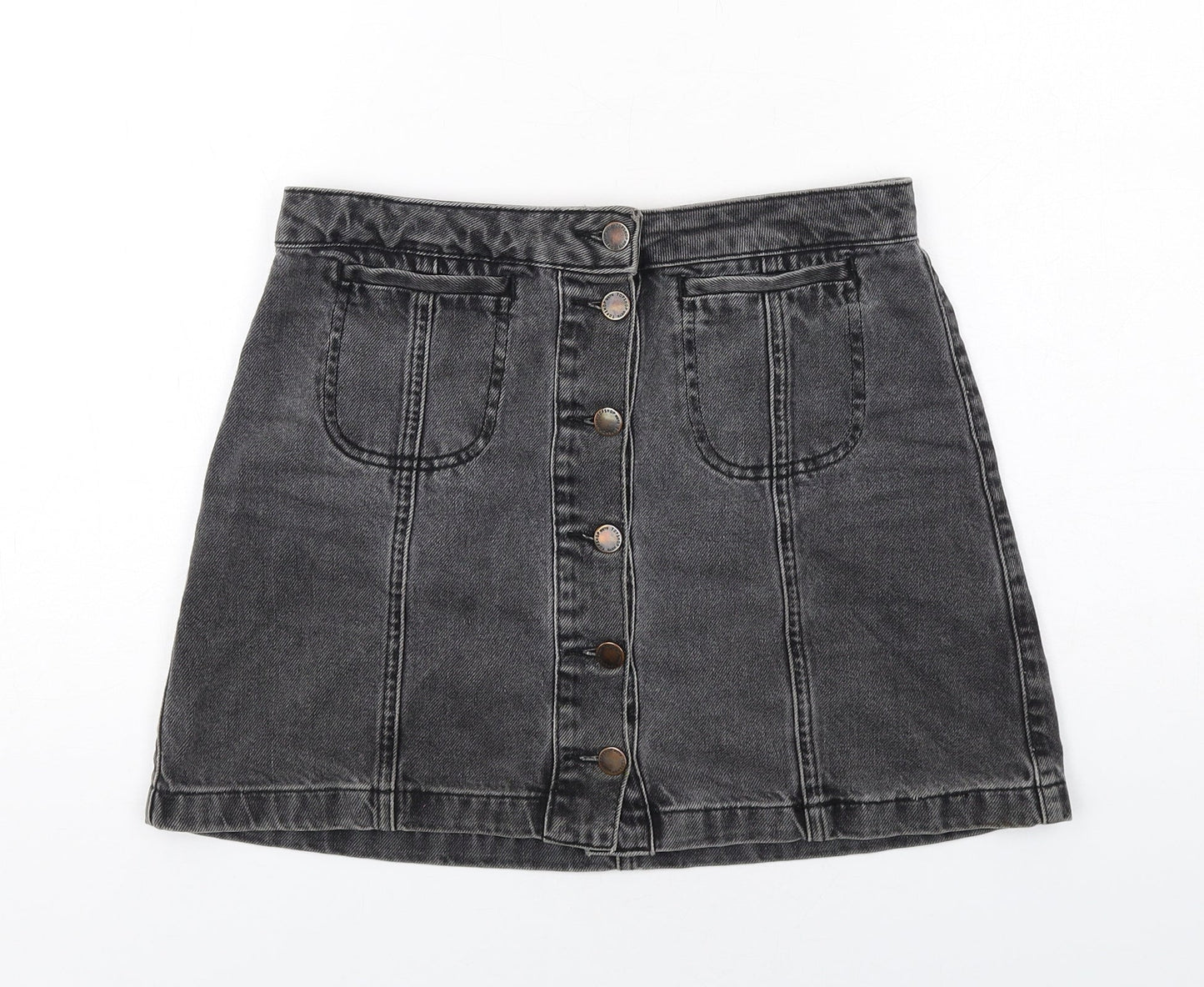 Topshop Womens Grey Cotton Mini Skirt Size 10 Button
