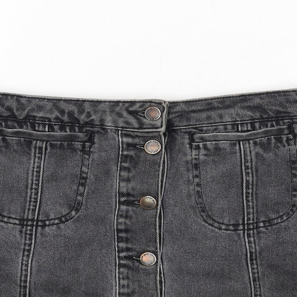 Topshop Womens Grey Cotton Mini Skirt Size 10 Button