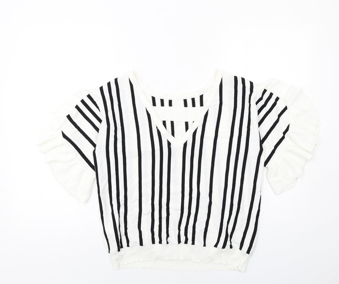 NEXT Womens White Round Neck Striped Viscose Pullover Jumper Size 14