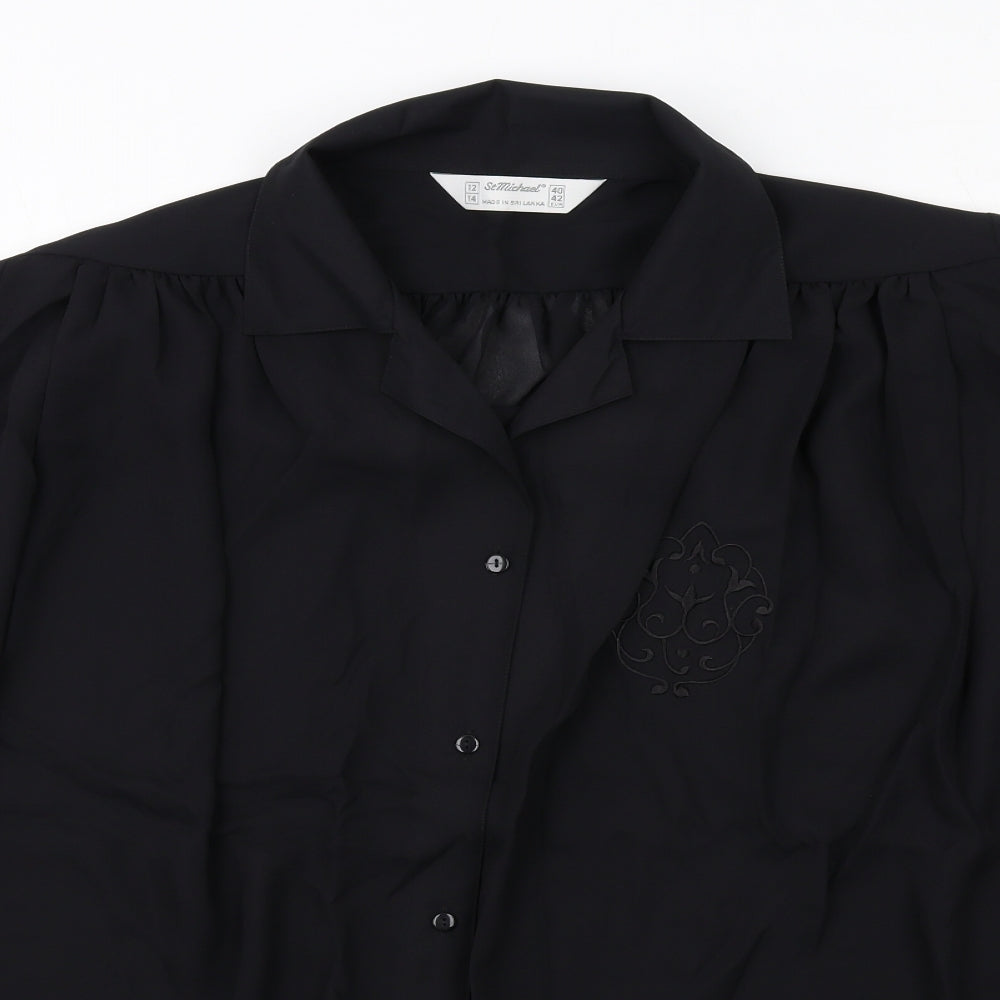 St Michael Womens Black Polyester Basic Button-Up Size 12 Collared