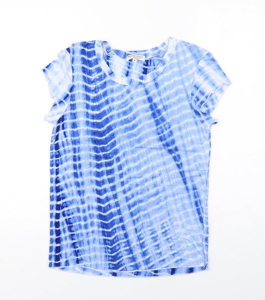 Brave Soul Womens Blue Geometric Viscose Basic T-Shirt Size M Round Neck