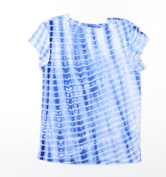 Brave Soul Womens Blue Geometric Viscose Basic T-Shirt Size M Round Neck