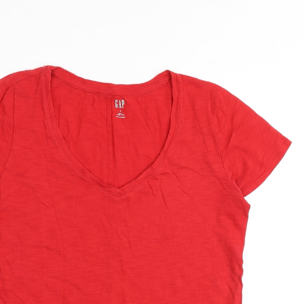 Gap Womens Red Polyester Basic T-Shirt Size S V-Neck