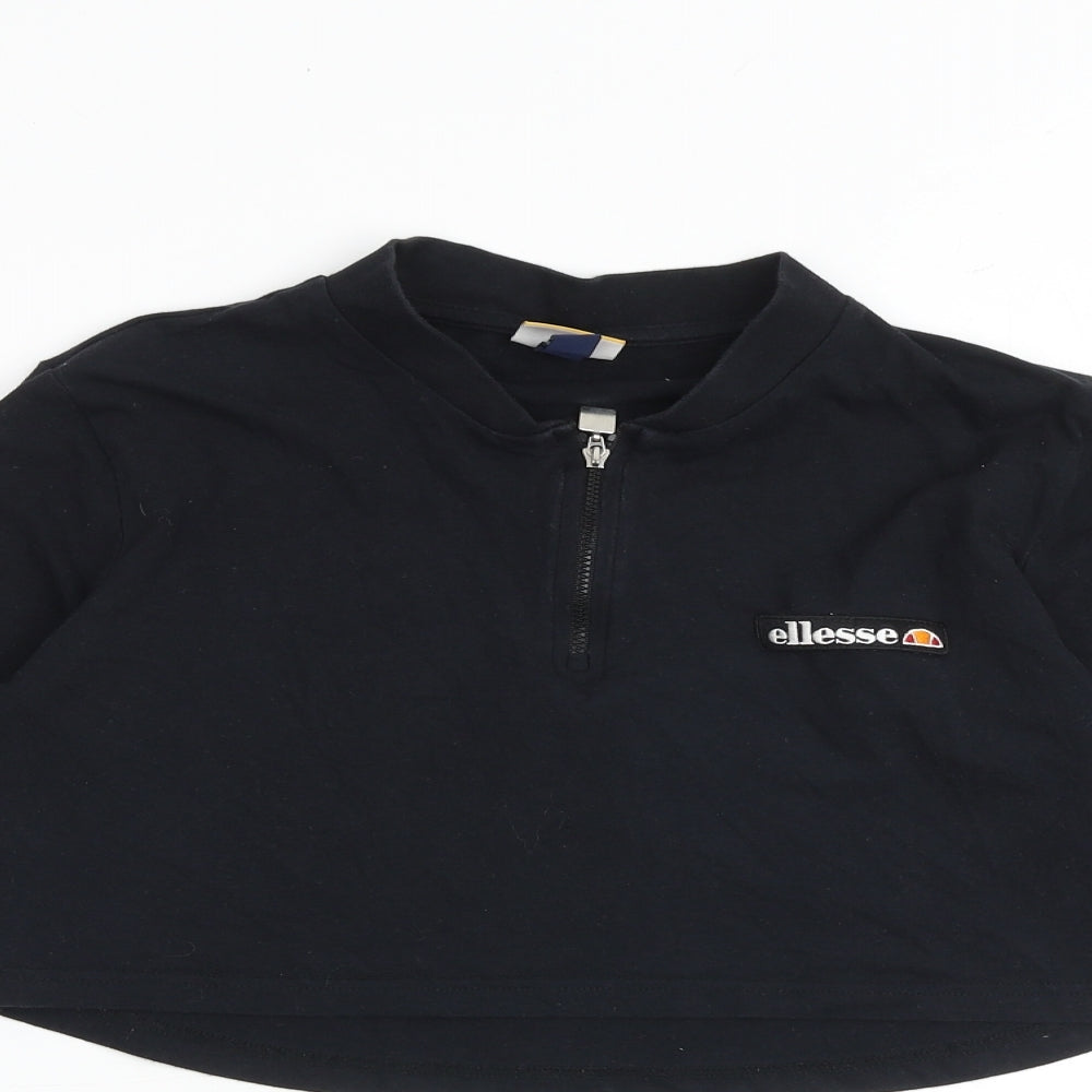 ellesse Womens Black Cotton Cropped T-Shirt Size 10 Round Neck