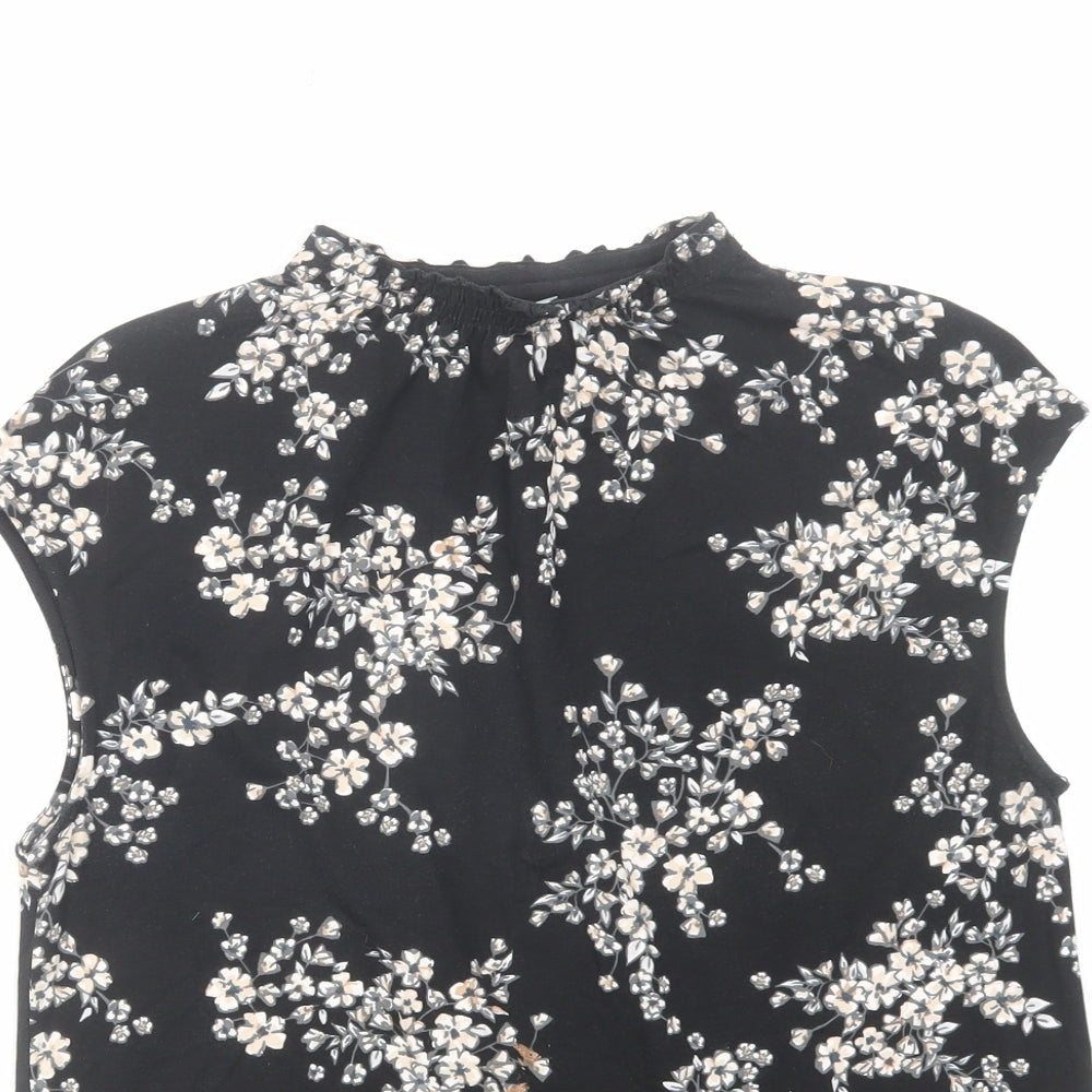 Street One Womens Black Geometric Viscose Basic Blouse Size 10 Mock Neck
