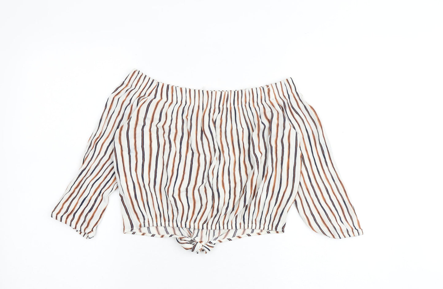 Pull&Bear Womens Multicoloured Striped Viscose Basic Blouse Size M Off the Shoulder