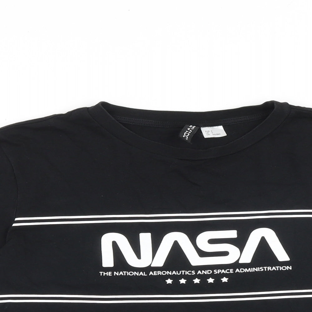 H&M Womens Black 100% Cotton Basic T-Shirt Size S Crew Neck - NASA