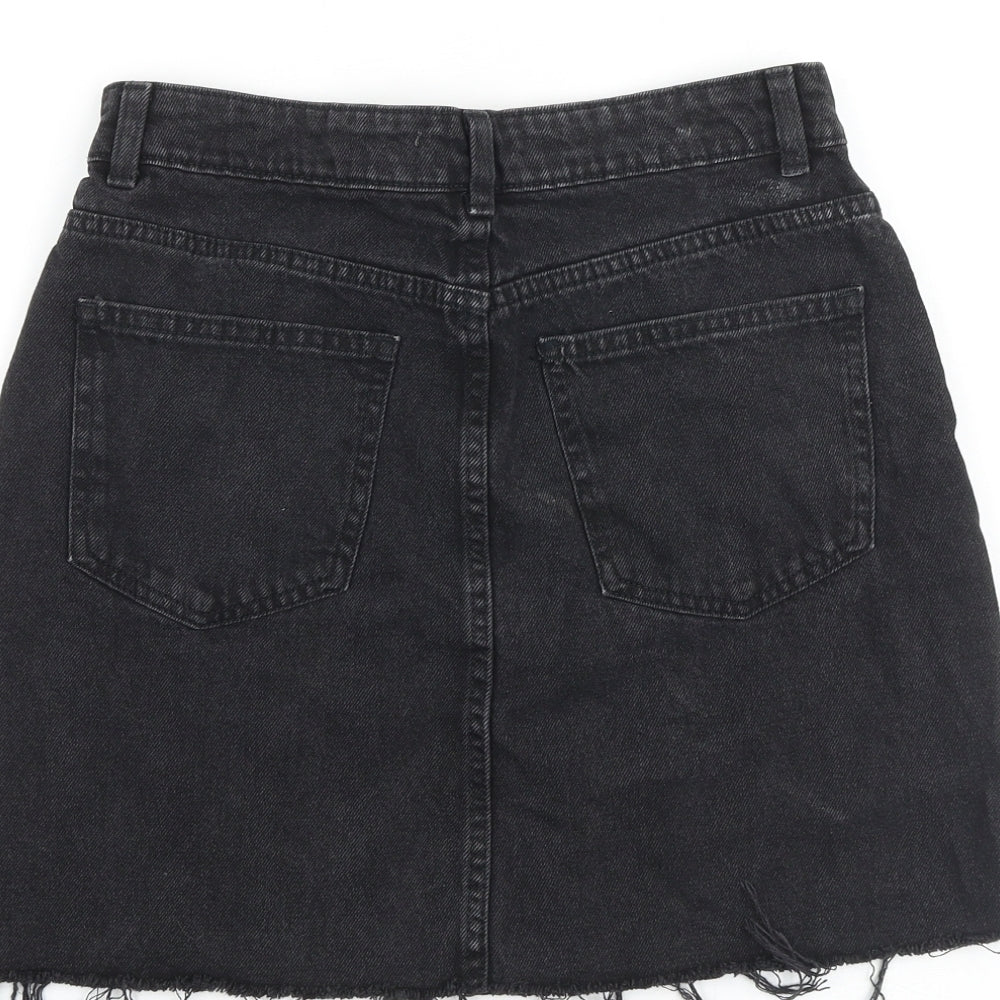 Denim & Co. Womens Grey Cotton A-Line Skirt Size 10 Zip