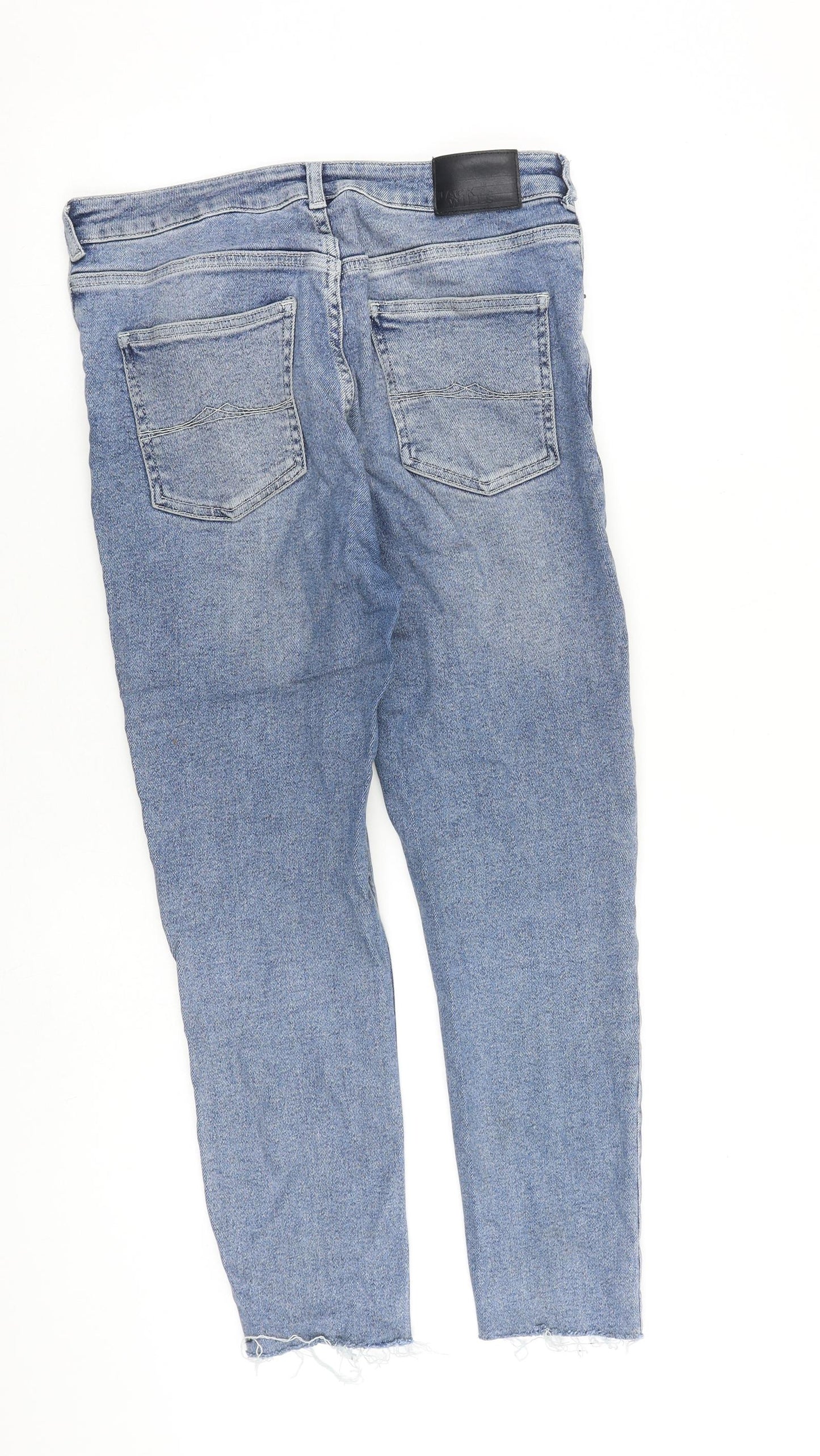 Jack Wills Womens Blue Cotton Skinny Jeans Size 30 in L26 in Regular Zip - Raw Hem