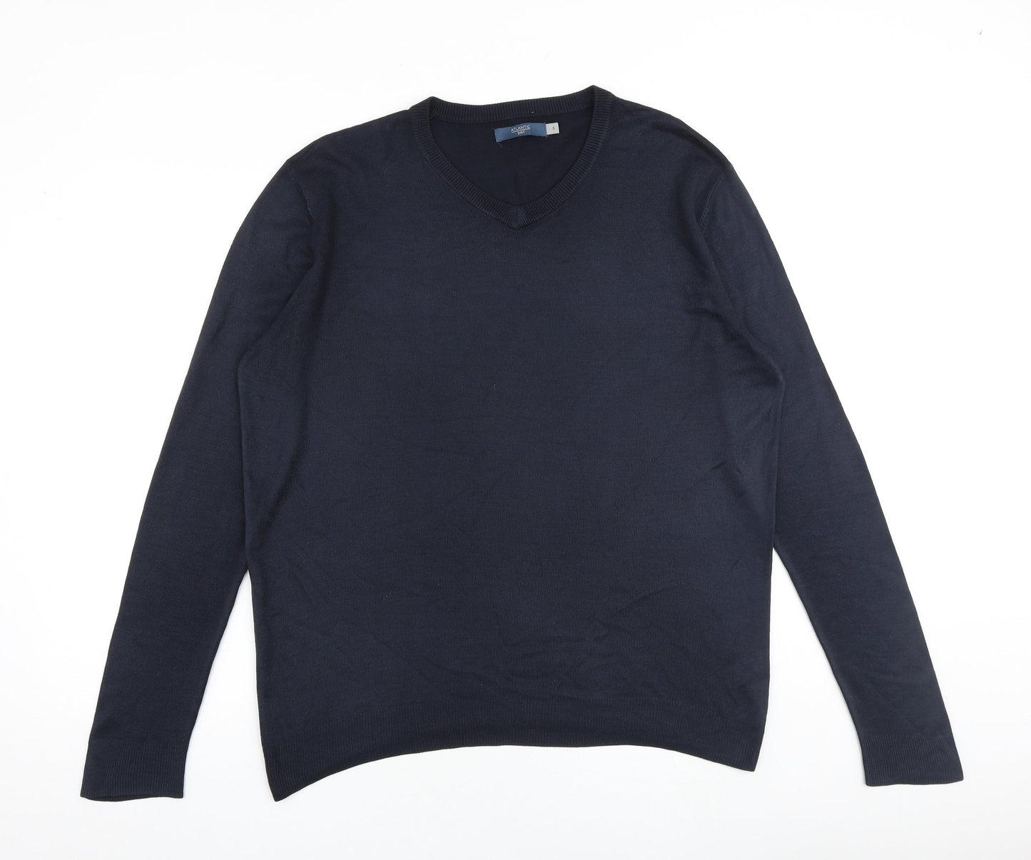BHS Mens Blue V-Neck Acrylic Pullover Jumper Size S Long Sleeve