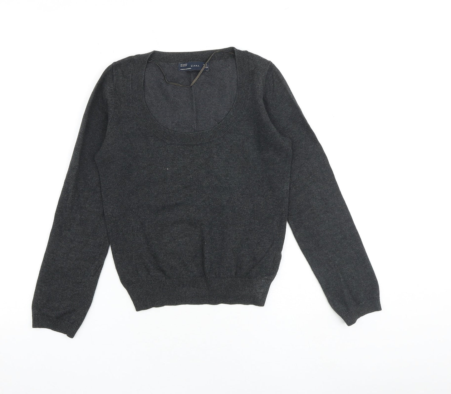 Zara Womens Grey Scoop Neck Cotton Pullover Jumper Size S