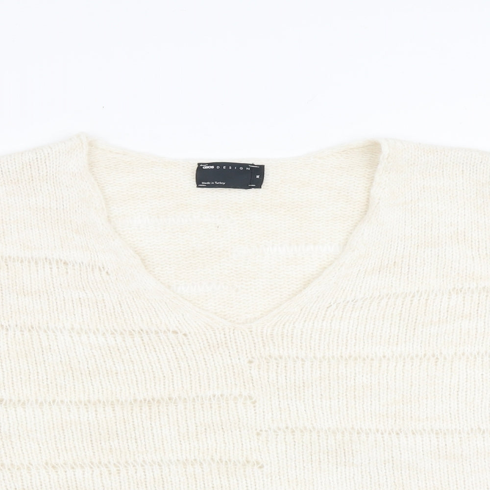 ASOS Womens Beige V-Neck Acrylic Pullover Jumper Size M