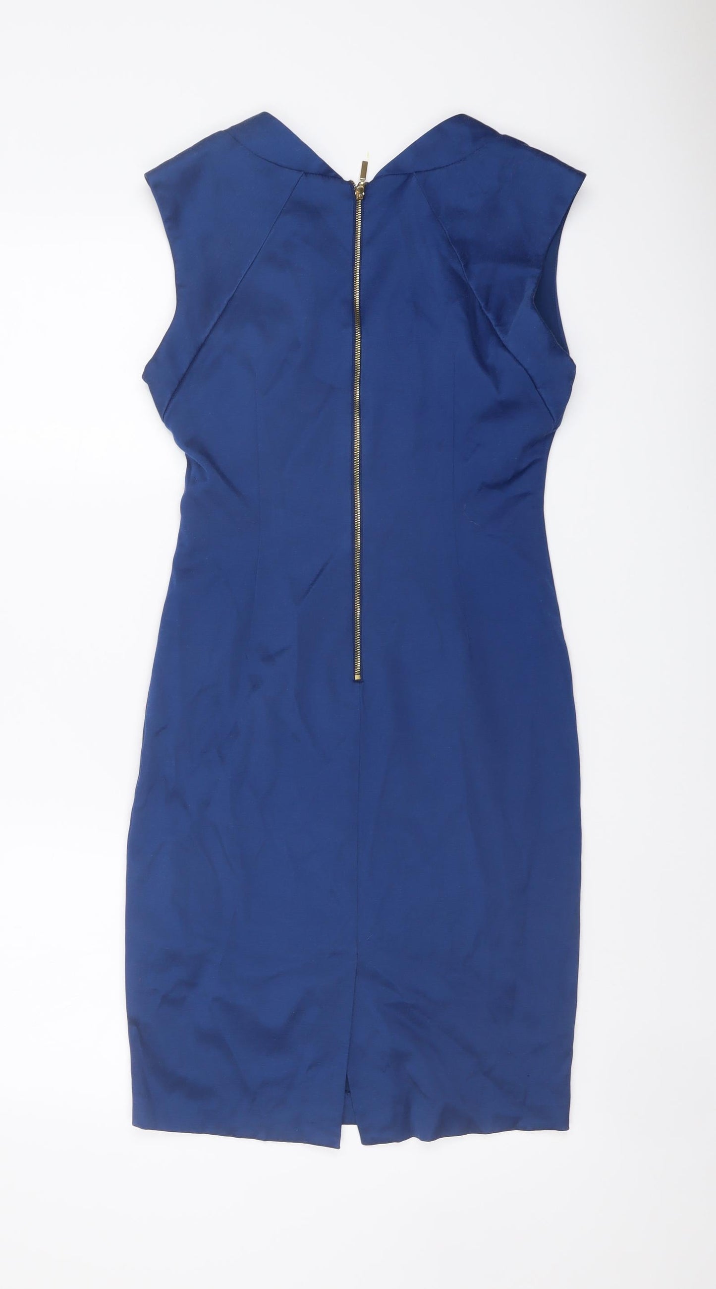 Zara Womens Blue Paisley Polyester Pencil Dress Size S V-Neck Zip
