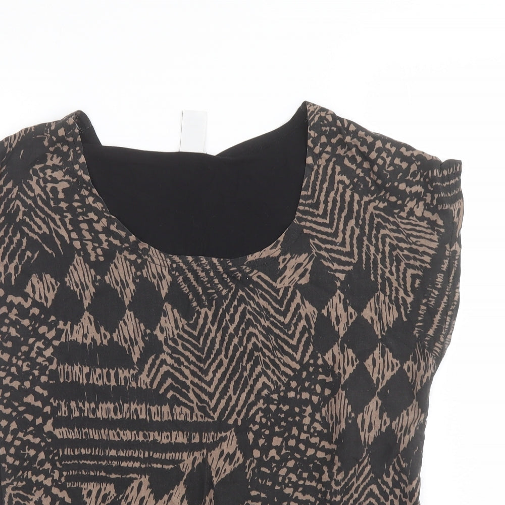 VILA Womens Black Geometric Viscose Basic Blouse Size S Boat Neck