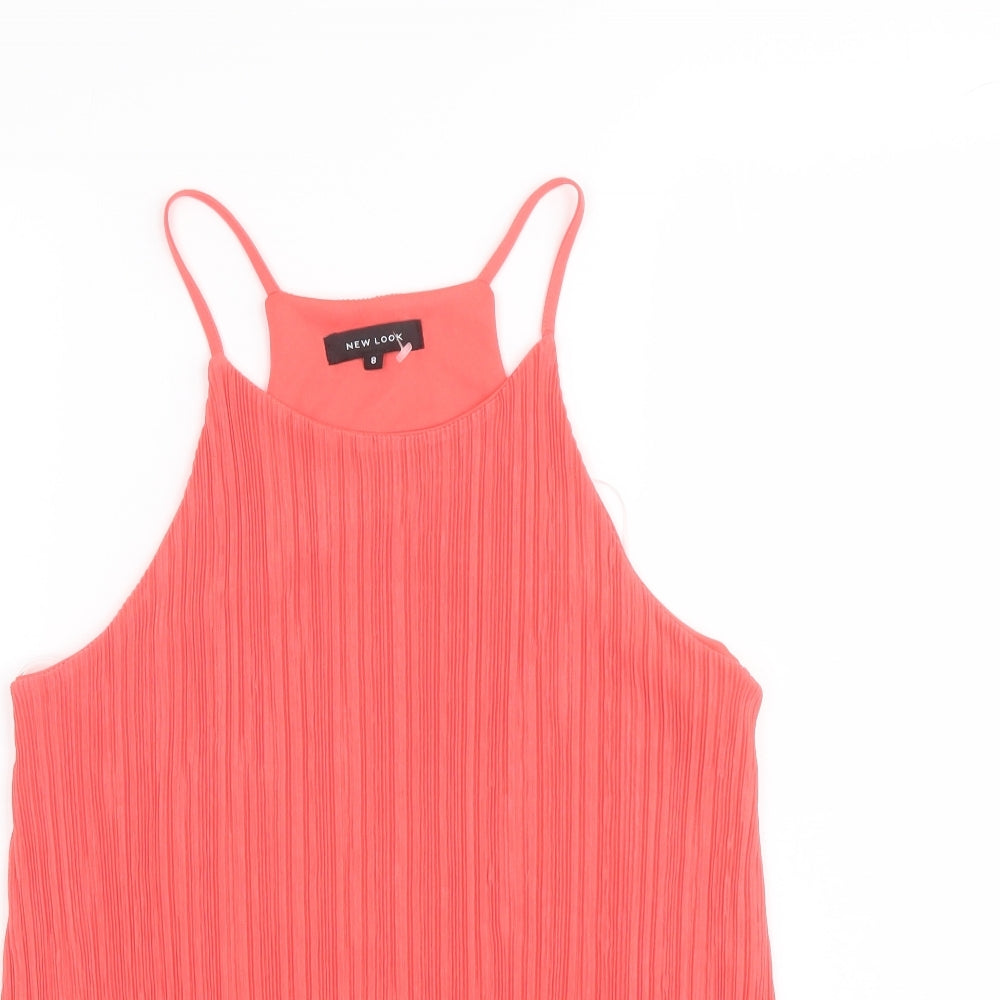New Look Womens Orange Polyester Basic Tank Size 8 Scoop Neck - Plisse