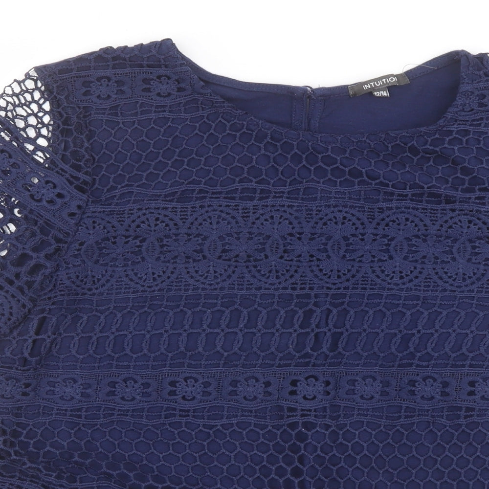 Intuition Womens Blue Viscose Basic Blouse Size 12 Boat Neck