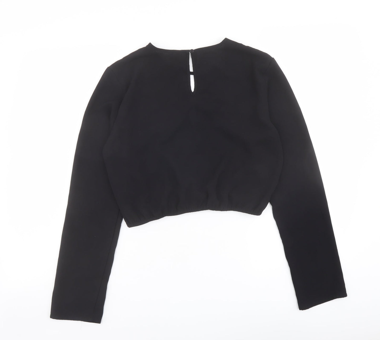 H&M Womens Black Polyester Cropped Blouse Size 10 Round Neck - Twist Front Detail