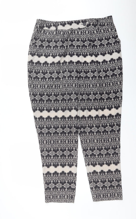 Marks and Spencer Womens Black Geometric Polyester Trousers Size 14 L28 in Regular Button