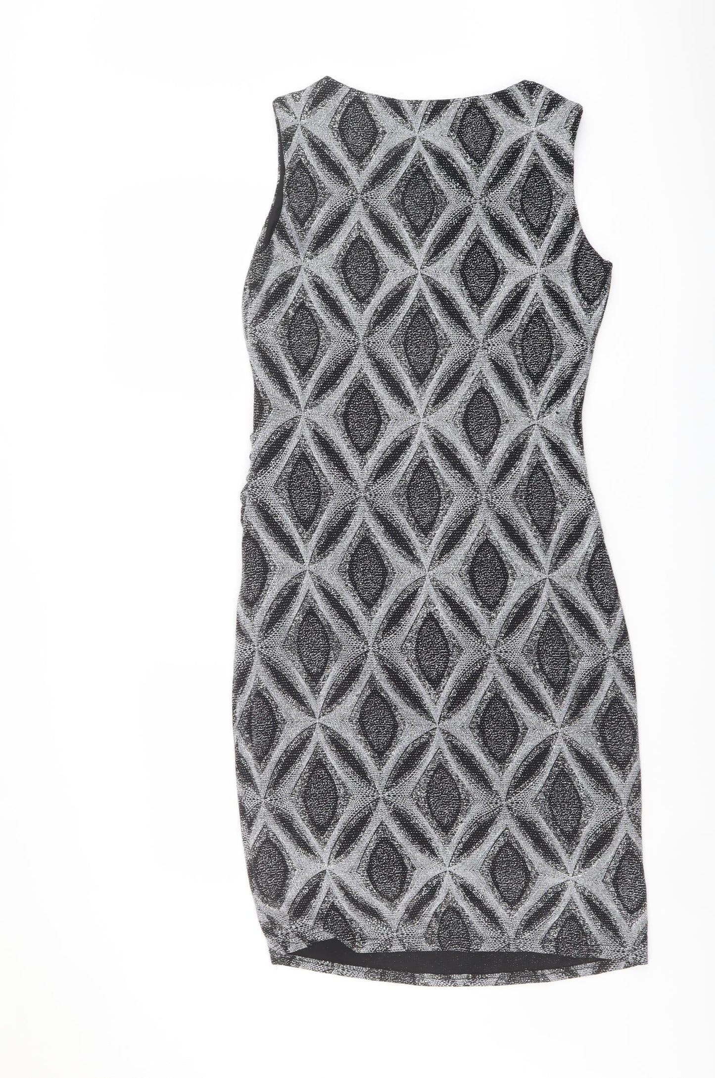 Roman Womens Black Geometric Nylon Shift Size 14 Boat Neck Pullover