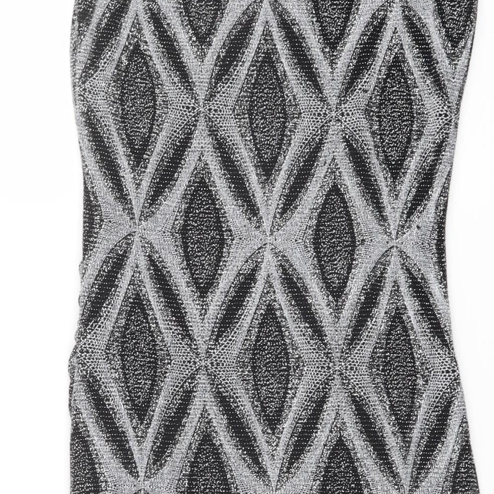 Roman Womens Black Geometric Nylon Shift Size 14 Boat Neck Pullover
