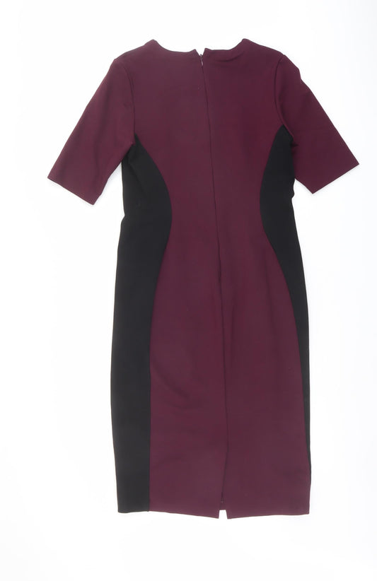 NEXT Womens Purple Viscose Pencil Dress Size 12 Boat Neck Zip