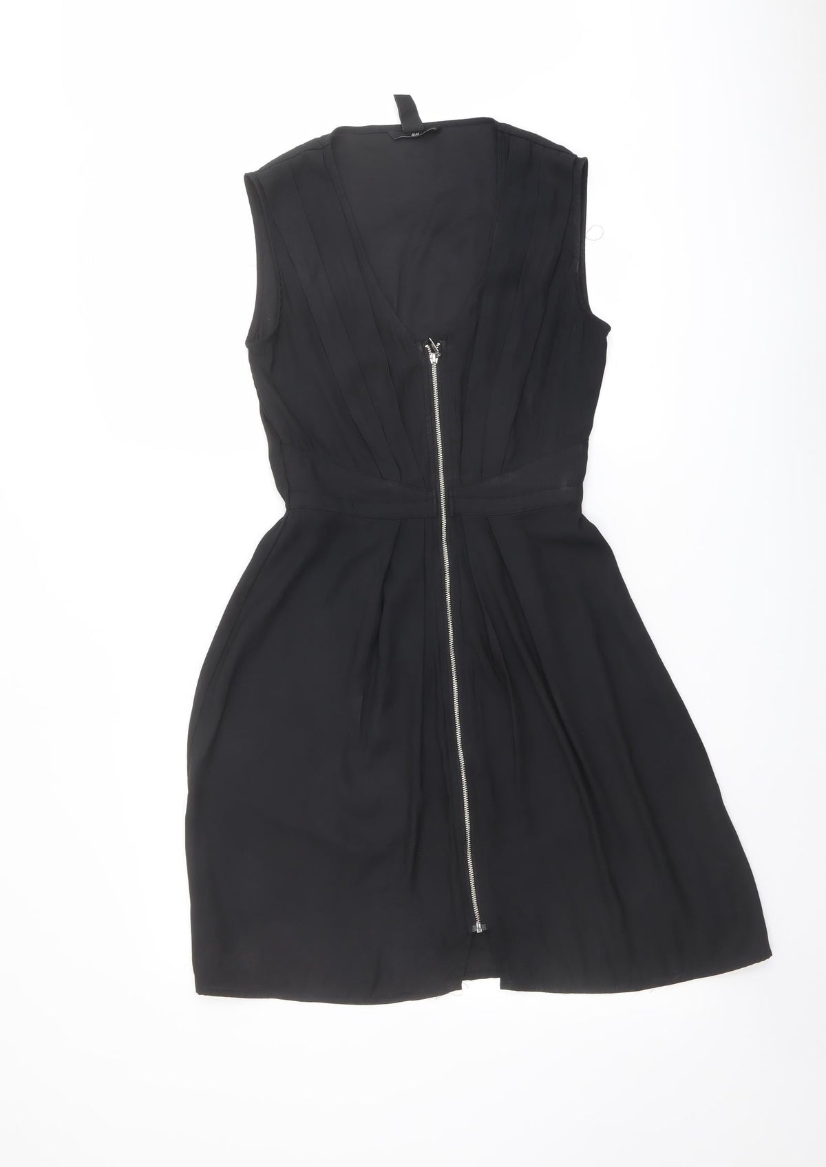 H&M Womens Black Polyester Fit & Flare Size 6 Scoop Neck Zip