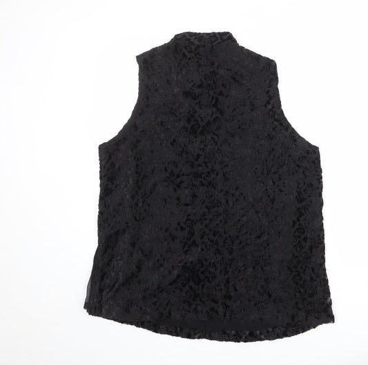Gap Womens Black Polyester Basic Button-Up Size L Mock Neck - Textured