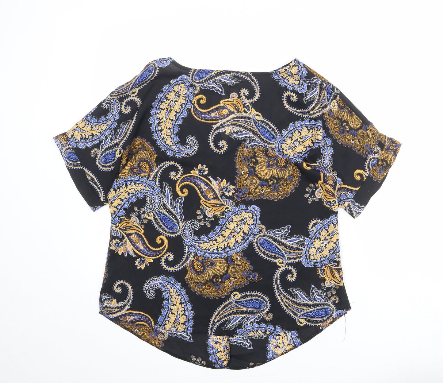 Dorothy Perkins Womens Black Paisley Polyester Basic Blouse Size 10 Boat Neck