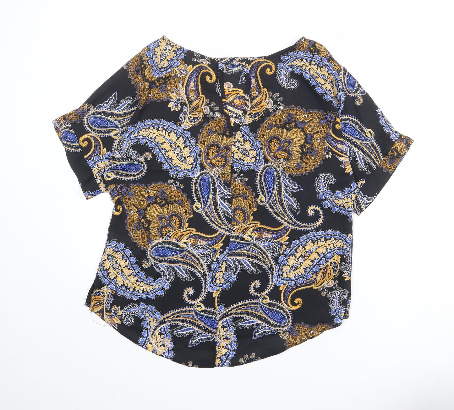 Dorothy Perkins Womens Black Paisley Polyester Basic Blouse Size 10 Boat Neck