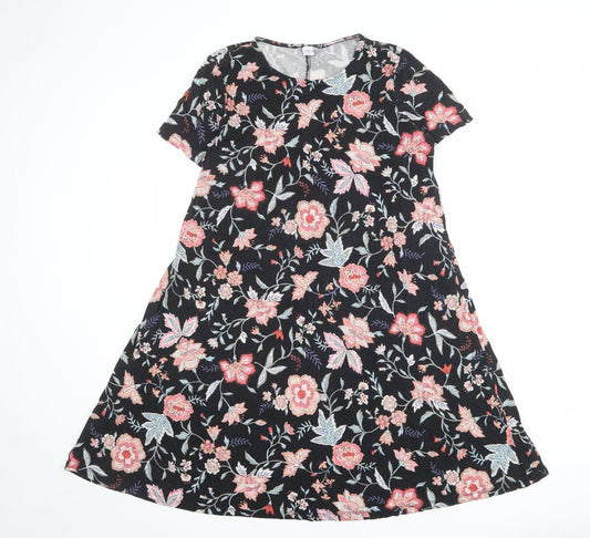Old Navy Womens Black Floral Viscose A-Line Size L Boat Neck Pullover