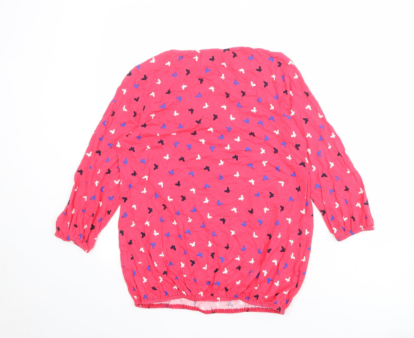 BHS Womens Pink Geometric Viscose Basic Blouse Size 10 Round Neck - Butterfly Pattern