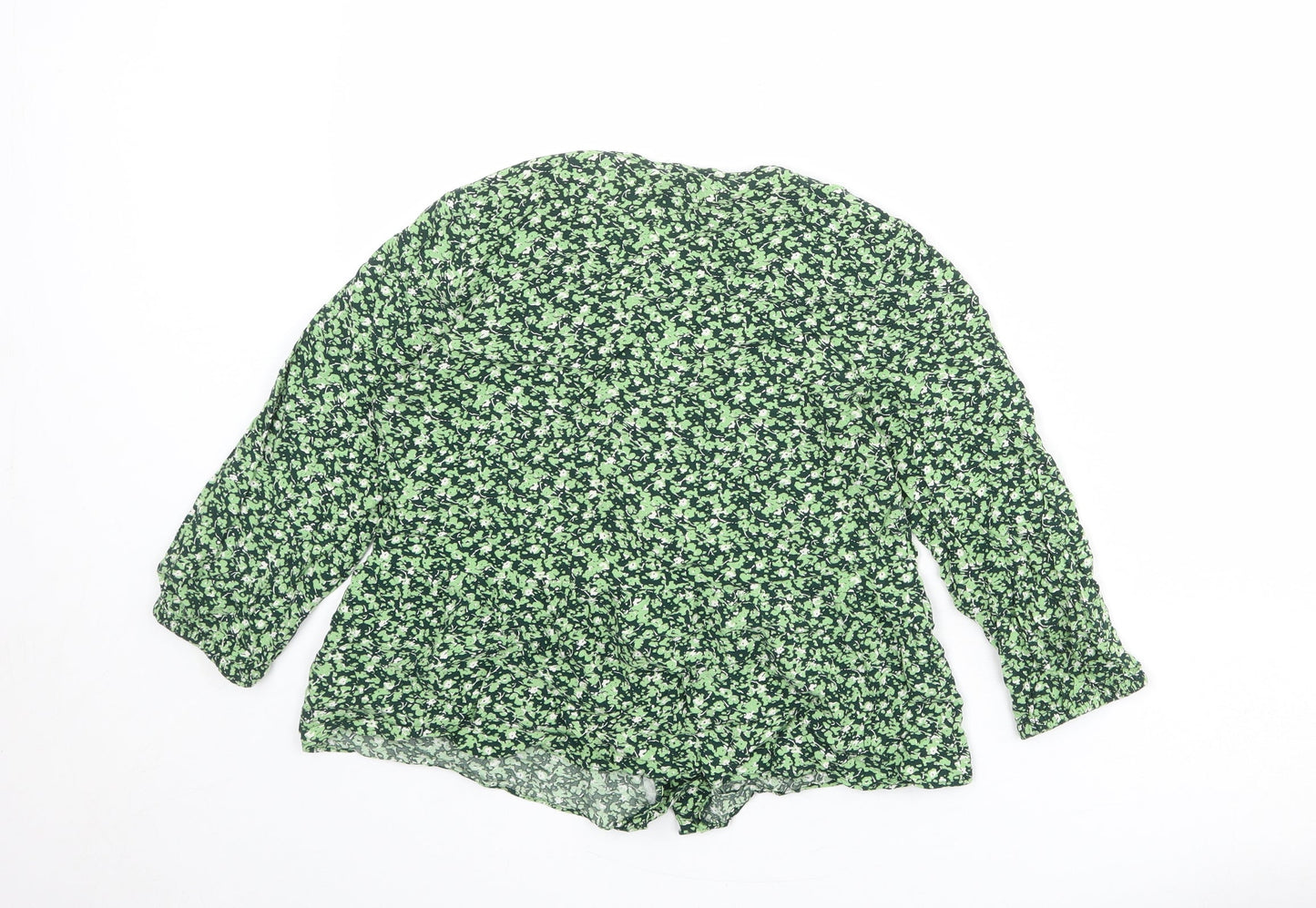 Warehouse Womens Green Floral Viscose Basic Blouse Size 6 V-Neck