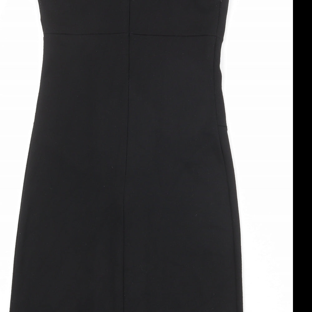 Wallis Womens Black Polyester Tank Dress Size 8 Scoop Neck Zip - Embellished Neckline