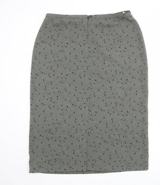 St Michael Womens Green Floral Polyester A-Line Skirt Size 18 Zip