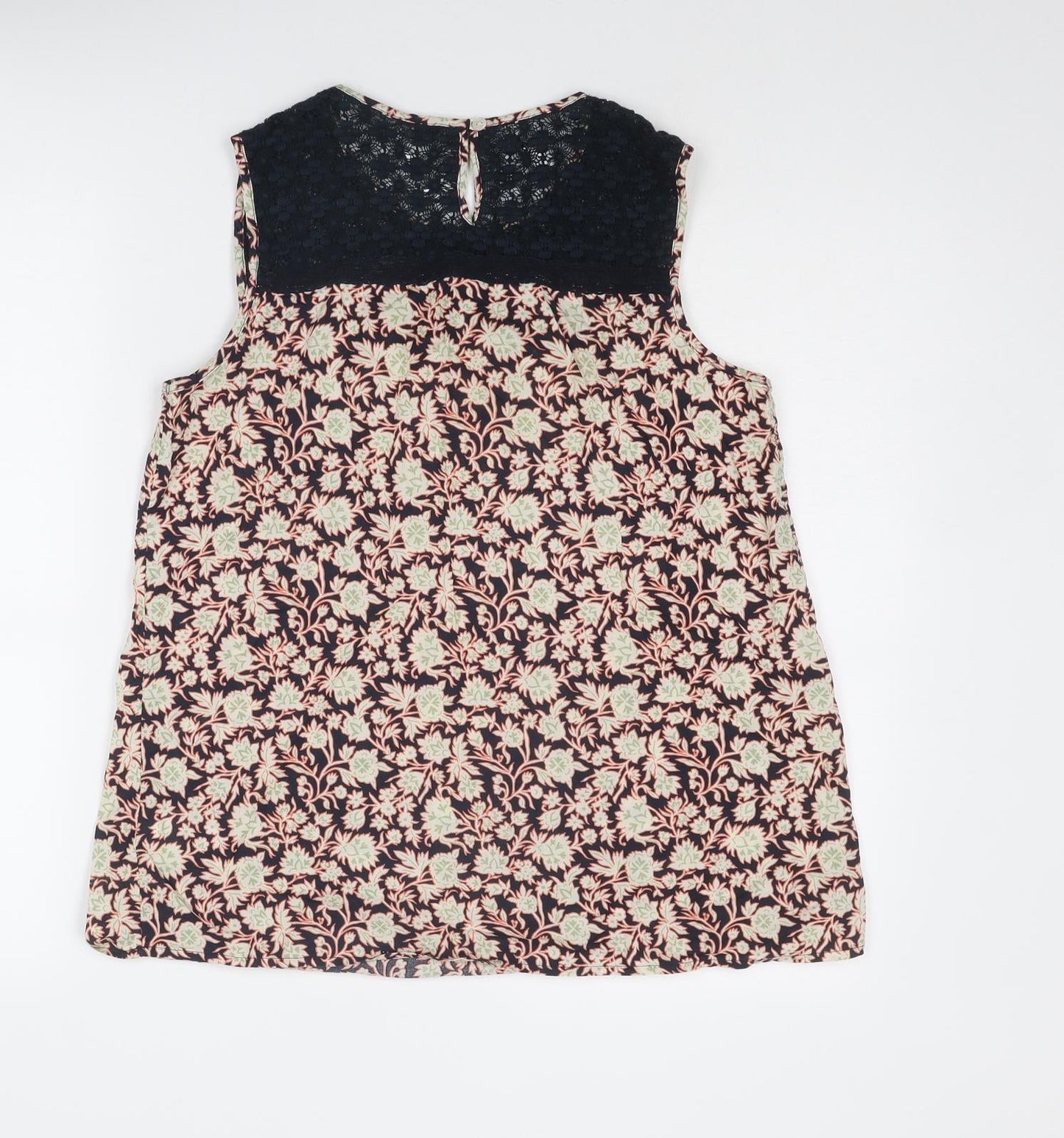 Marks and Spencer Womens Multicoloured Floral Cotton Basic Blouse Size 12 Round Neck - Lace Detail