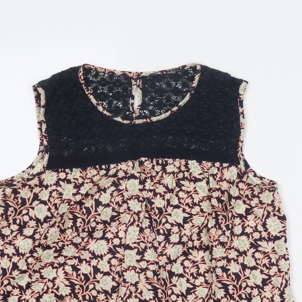 Marks and Spencer Womens Multicoloured Floral Cotton Basic Blouse Size 12 Round Neck - Lace Detail