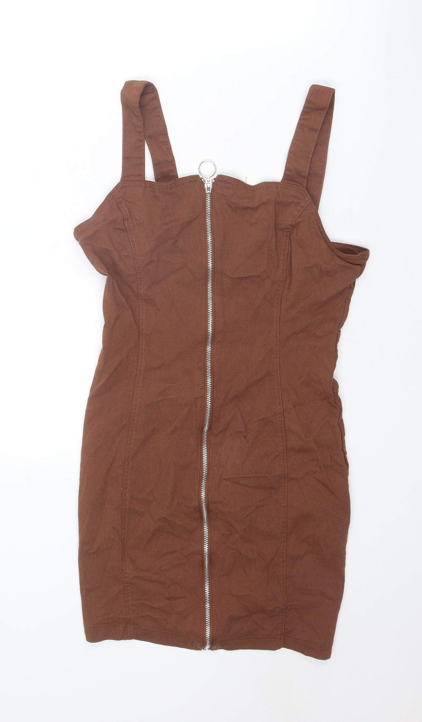 IRIS Womens Brown Viscose Shift Size L Square Neck Zip
