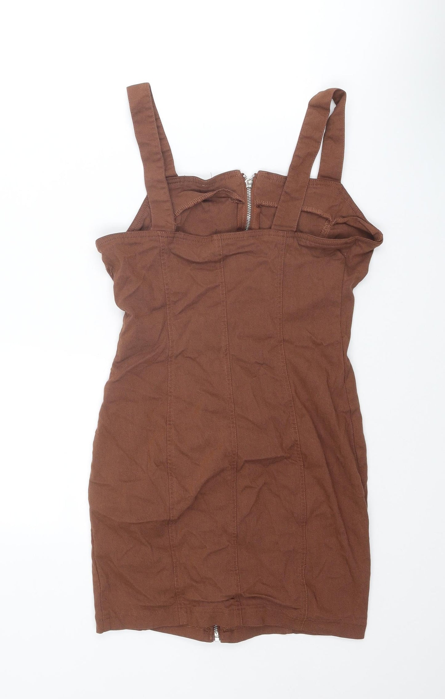 IRIS Womens Brown Viscose Shift Size L Square Neck Zip