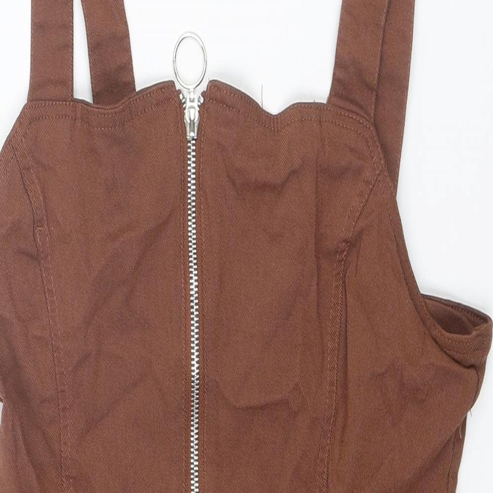 IRIS Womens Brown Viscose Shift Size L Square Neck Zip